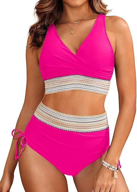 Damen Hochgeschnittener Bikini mit eleganter Wickeloptik und dekorativem Bund Drune