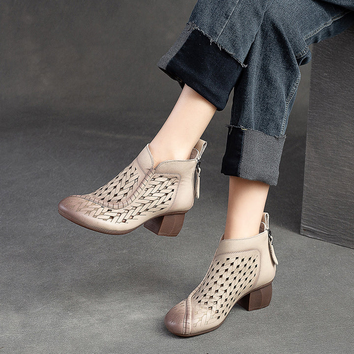 Damen Elegante Leder-Stiefeletten mit geflochtenem Design und seitlichem Reißverschluss Drune