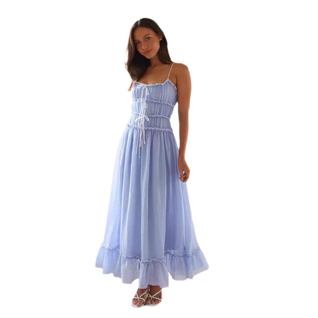 Damen Maxi-Hängerockkleid mit verstellbaren Schnürdetails Drune