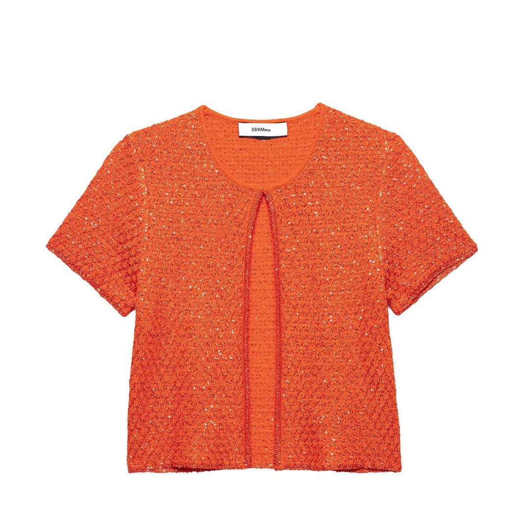 Damen Kurzärmelige Bouclé Strickjacke mit offenem Frontschlitz Drune