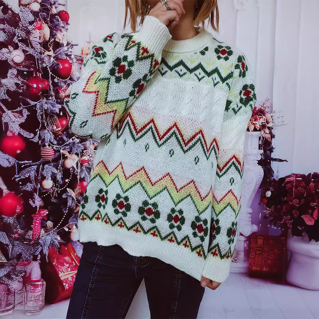 Damen festlicher Strickpullover mit nordischem Muster Drune