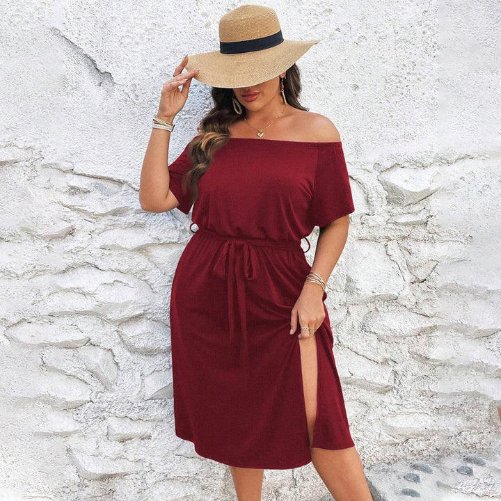 Damen Off-Shoulder Maxikleid mit eleganter Drapierung und seitlichem Schlitz Drune