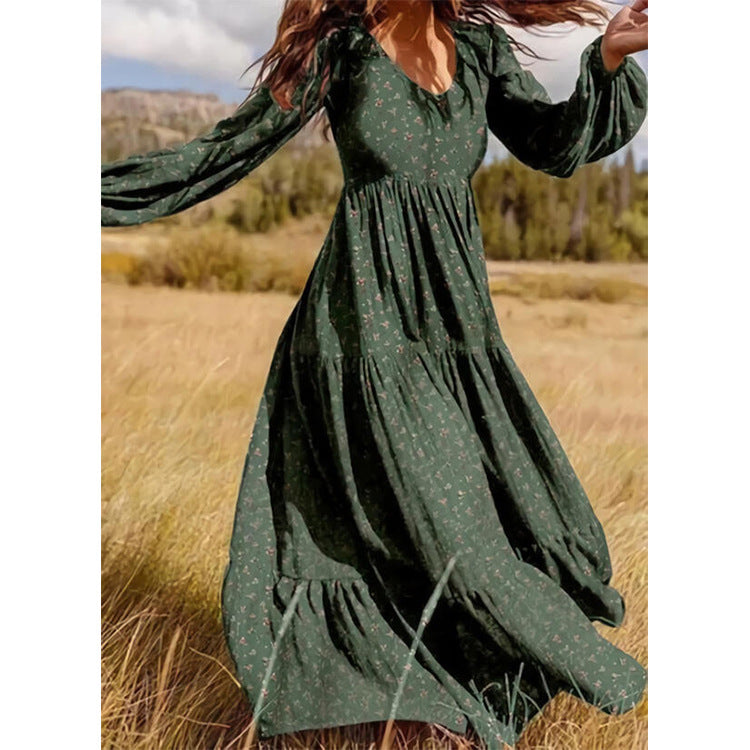 Damen Maxi-Kleid mit raffiniertem V-Ausschnitt und eleganten Rüschendetails Drune
