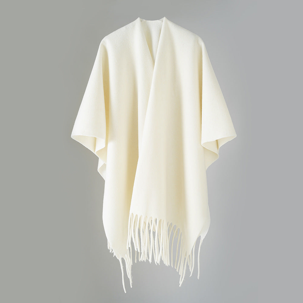Damen Kaschmir‑Optik Capeponcho mit Fransen und offenem Oversize‑Schnitt Drune