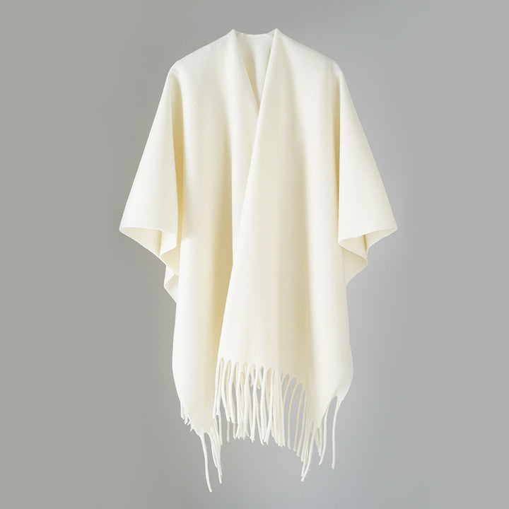 Damen Kaschmir‑Optik Capeponcho mit Fransen und offenem Oversize‑Schnitt Drune