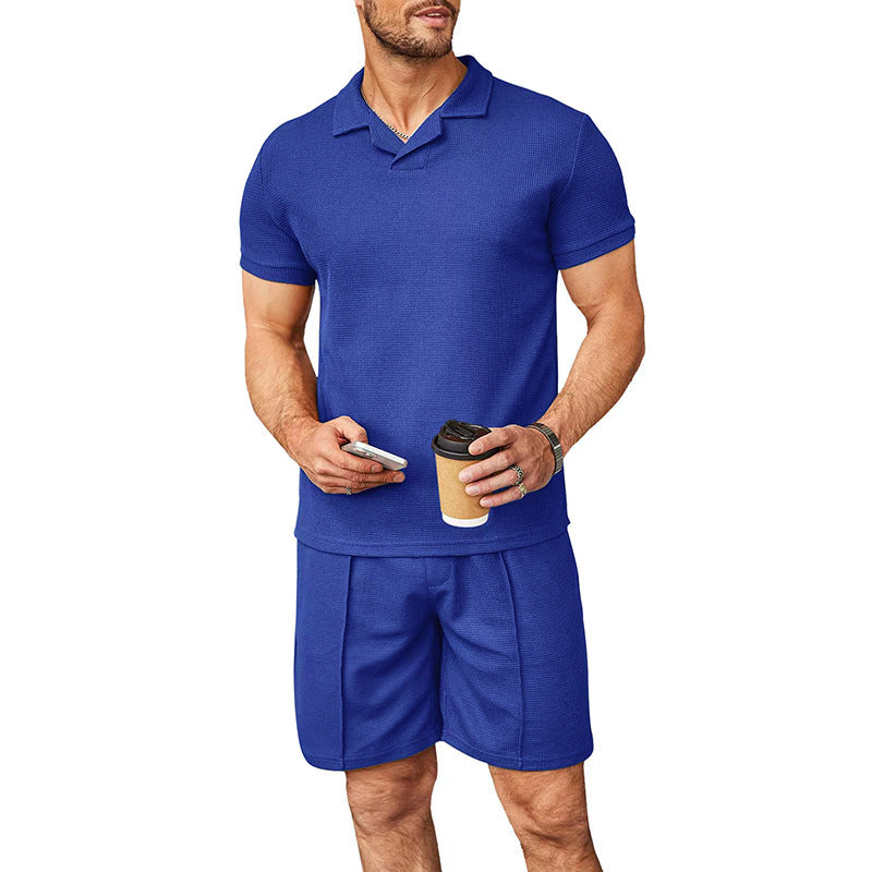 Herren sportliches Kurzarm-Set aus hochwertigem Strickmaterial mit kontrastierendem Kragen Drune