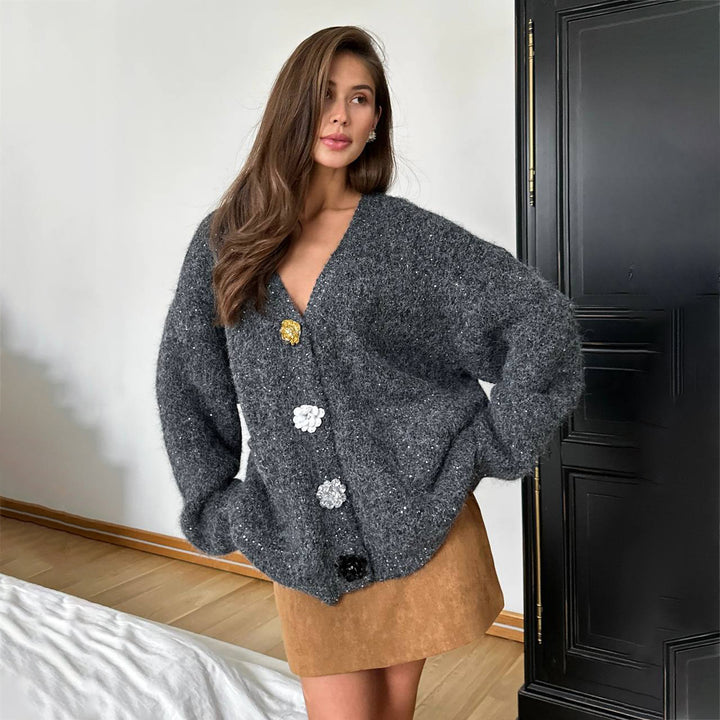 Damen Strickjacke mit auffälligen Knopfdetails und weichem Material Drune