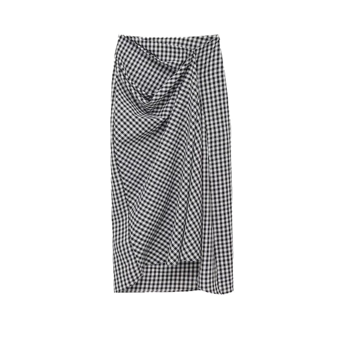 Damen Midirock mit Wickeldetail und Vichy-Karos Drune