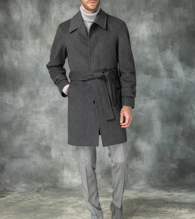 Herren eleganter Trenchcoat mit Taillengürtel und modernen Akzenten Drune