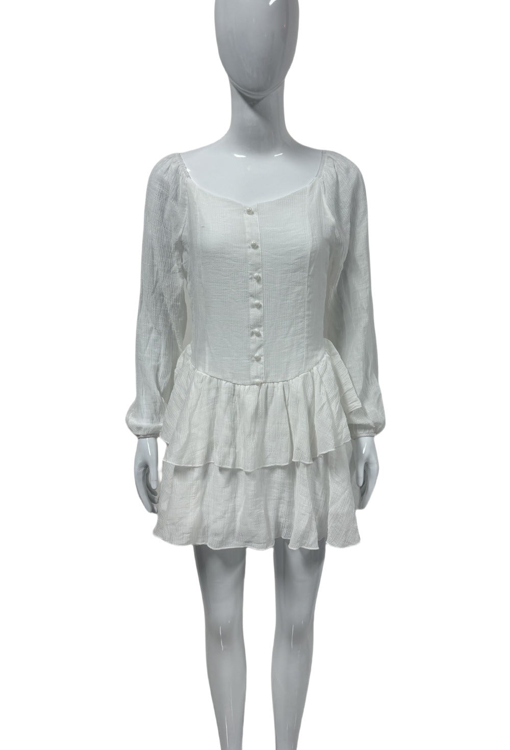 Damen Schulterfreies Stufen-Minikleid mit Knopfleiste Drune