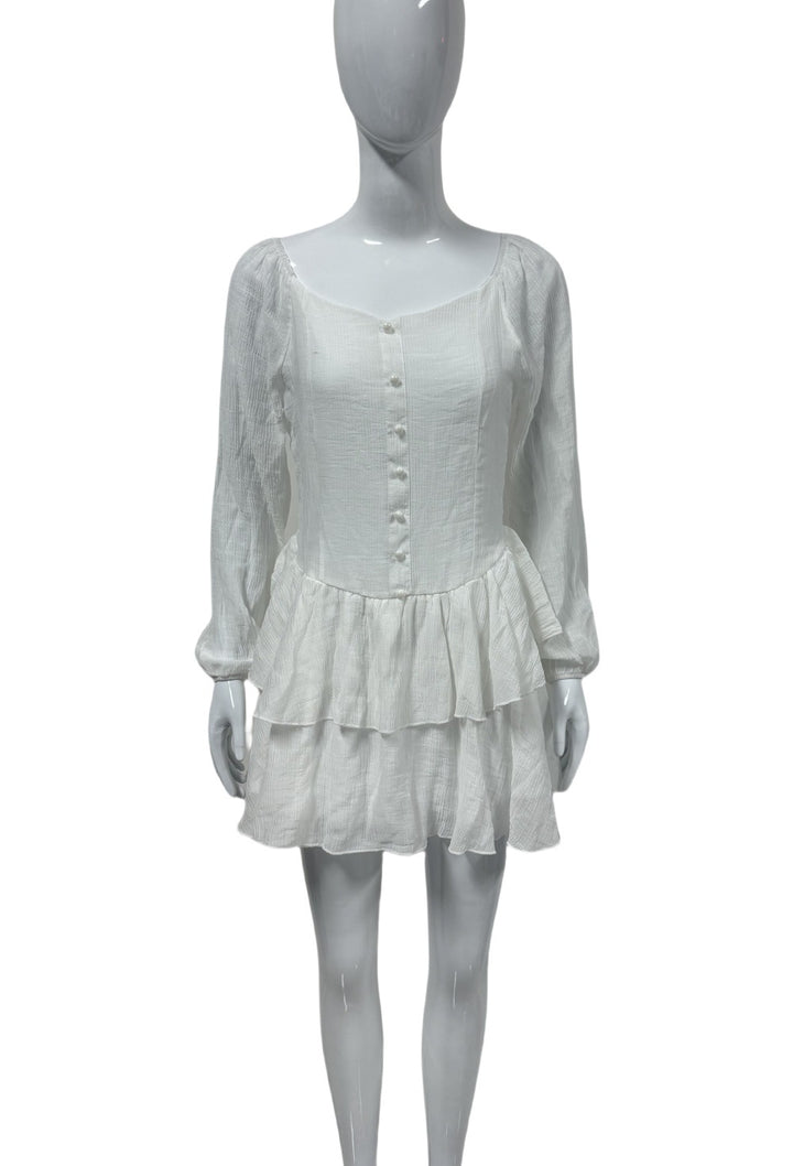 Damen Schulterfreies Stufen-Minikleid mit Knopfleiste Drune