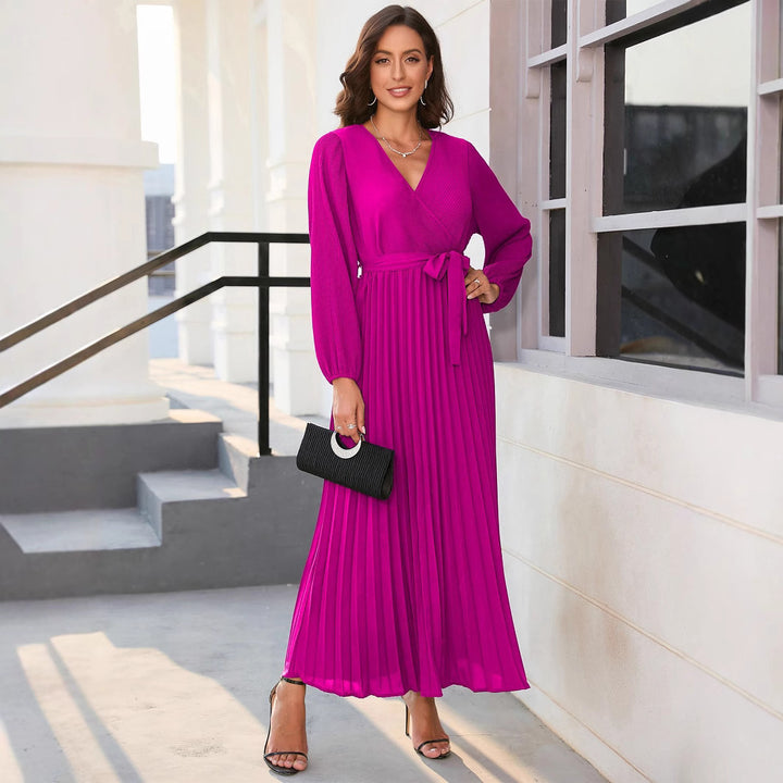 Damen Maxikleid mit elegantem Wickeldesign und plissierten Details Drune
