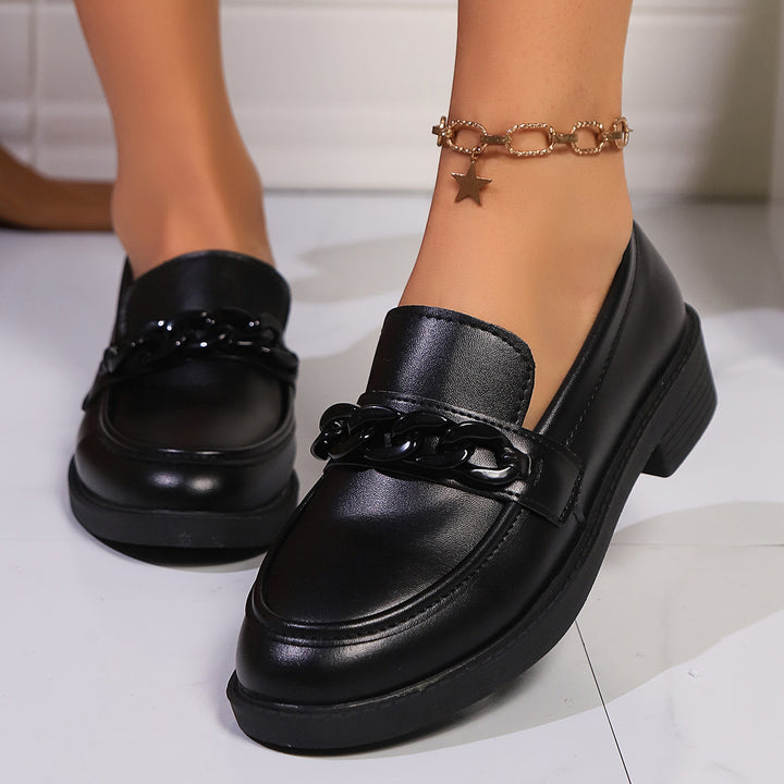 Damen nan Lack-Loafer mit auffälligem Kettendetail und gepolsterter Plateau-Laufsohle Drune