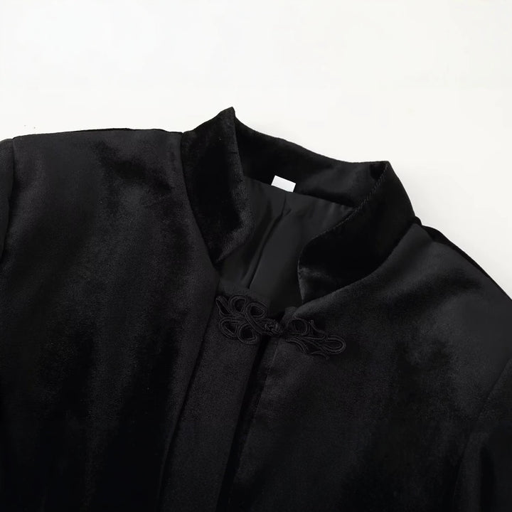 Damen Asymmetrische Kurzjacke mit Stehkragen, Kordelverschlüssen und Quasten-Saum Drune