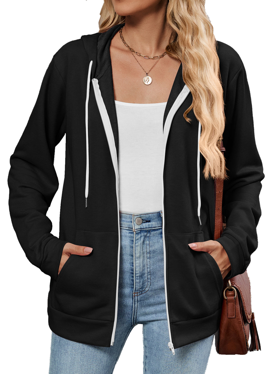 Damen Kapuzenjacke mit seitlichen Eingrifftaschen und kontrastierenden Reißverschlüssen Drune