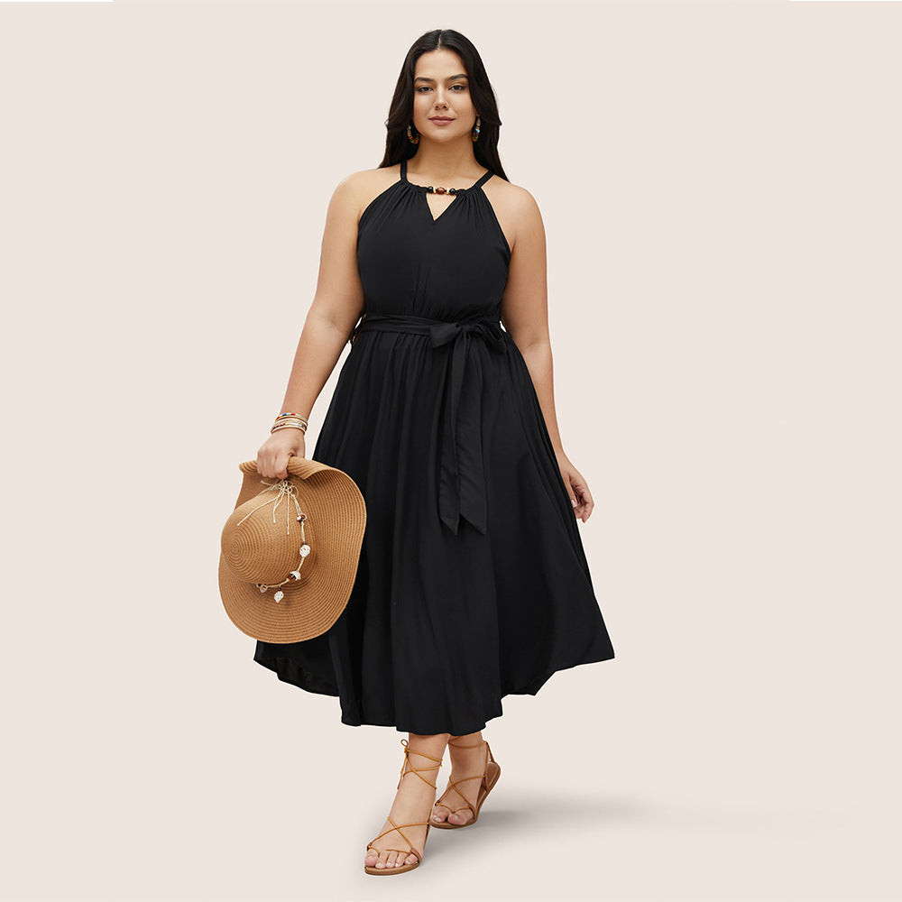 Damen Midikleid mit verstellbarem Träger und elastischem Taillengürtel Drune