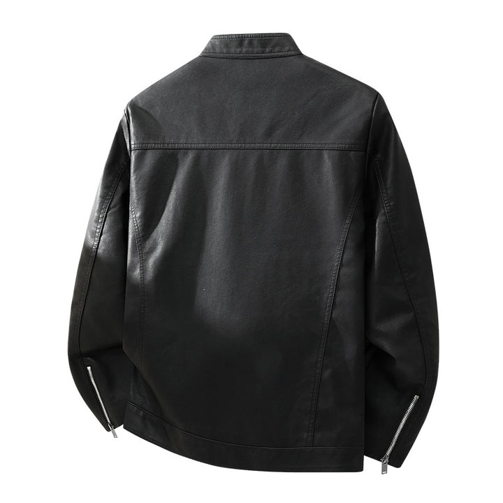 Herren Schlichte Kunstleder-Cityjacke mit Stehkragen, Zweiwege-Reißverschluss & Eingrifftaschen Drune