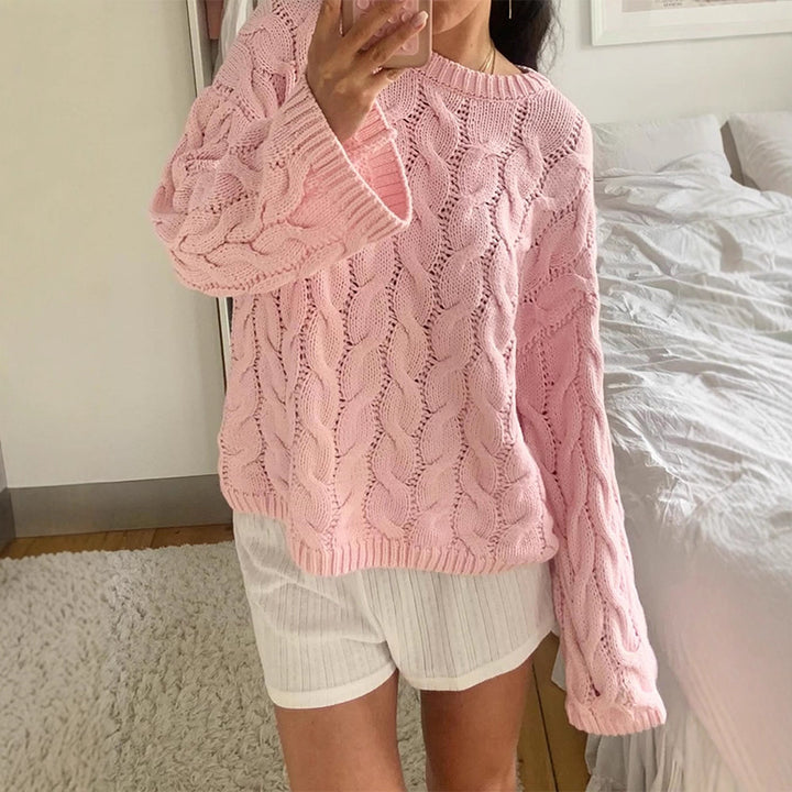 Damen modischer Strickpullover mit romantischem Zopfdesign Drune