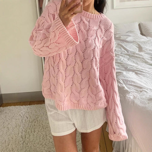 Damen modischer Strickpullover mit romantischem Zopfdesign Drune