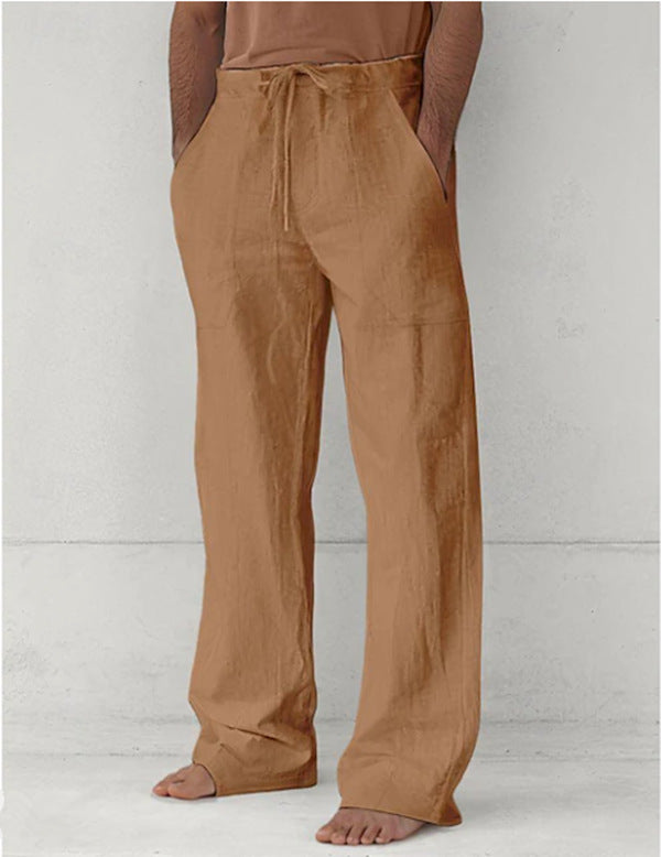 Herren leichte Relax-Chino aus Leinenmix mit weitem Bein, Kordelbund und seitlichen Eingrifftaschen Drune