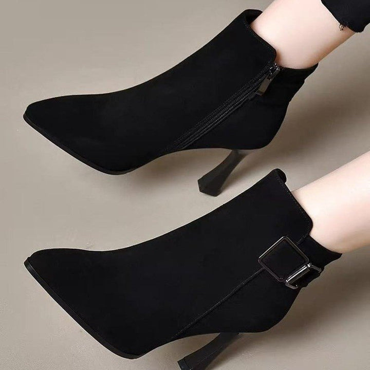 Damen Elegante Stiefeletten mit hohem Absatz und Schnallen-Detail Drune