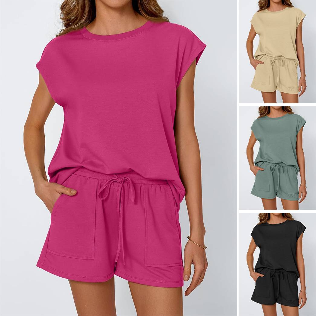 Damen lässiges Zweiteiliges Set mit weitem Oberteil und Shorts Drune