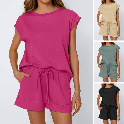 Damen lässiges Zweiteiliges Set mit weitem Oberteil und Shorts Drune