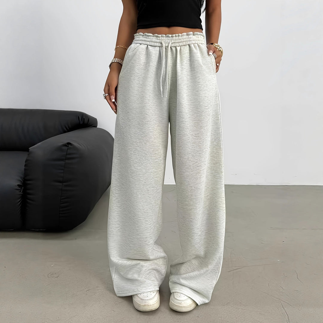 Damen Weiche Lounge-Palazzohose mit gerafftem Smokbund und Tunnelzug Drune