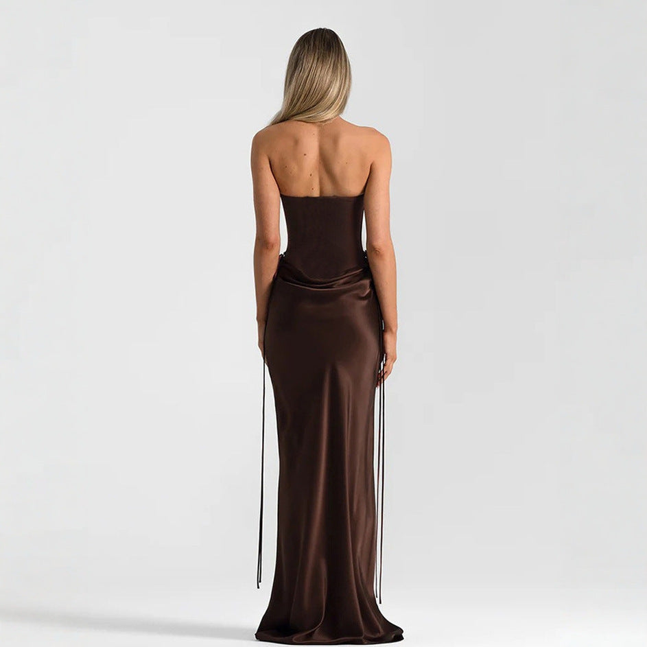 Damen elegantes figurbetontes Abendkleid mit raffiniertem Rüschendesign und verstellbaren Trägern Drune