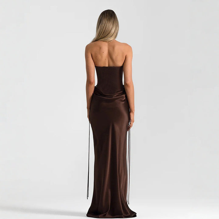 Damen elegantes figurbetontes Abendkleid mit raffiniertem Rüschendesign und verstellbaren Trägern Drune