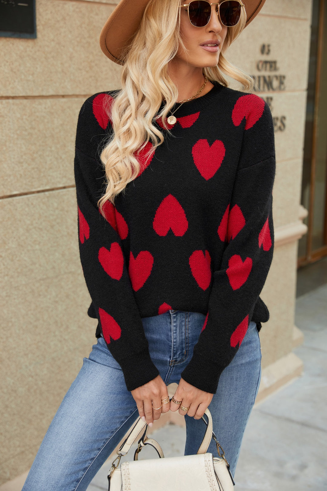 Damen Pullover mit Herzenmuster und lässigem Schnitt Drune