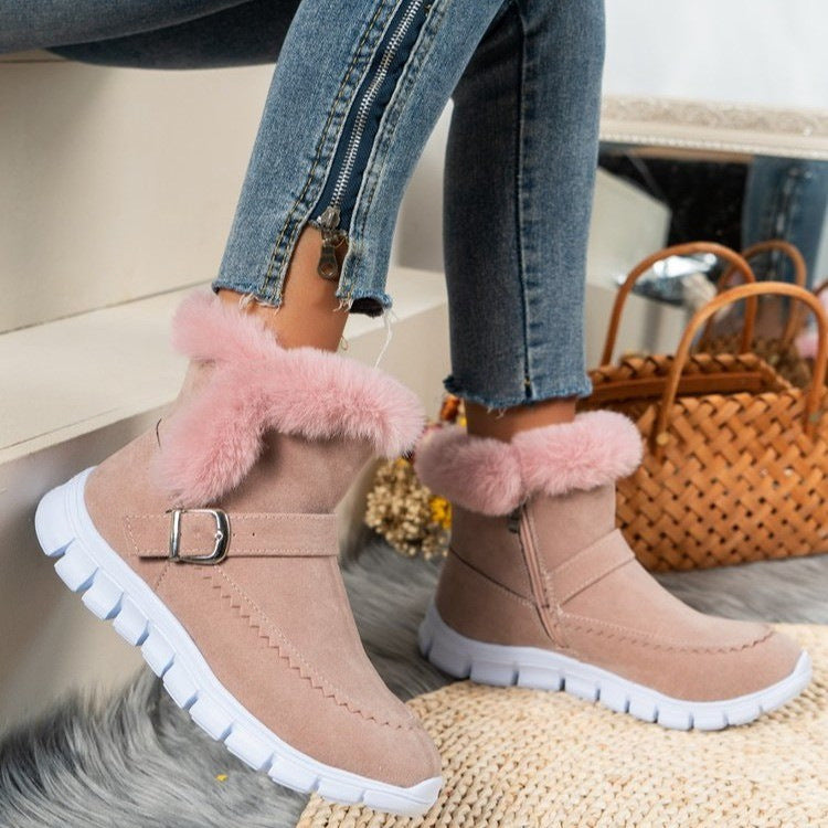 Damen Gefütterte Ankle-Boots aus Wildlederoptik mit Kunstfellkragen, seitlichem Reißverschluss und leichter Profilsohle Drune