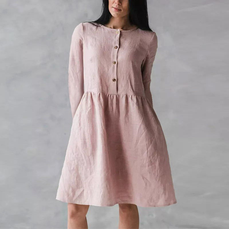 Damen lässiges Freizeitkleid mit Knopfverschluss und voluminösem Rock Drune