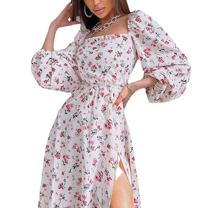 Damen Langärmliges Maxikleid mit Rüschen und floralem Muster Drune