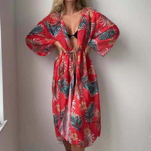 Damen luftiger Strandkimono mit floralen Motiven Drune