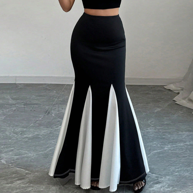 Damen Eleganter Maxi-Rock mit kontrastierenden Volantdetails und hohem Bund Drune