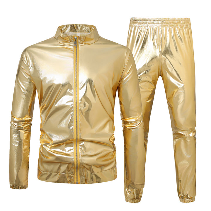 Herren nan Bomberjacke mit durchgehendem Reißverschluss, reflektierendem Metallic-Finish und elastischen Bündchen Drune