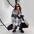 Damen Karierter Overshirt im Shacket-Stil mit Saumtaschen und Knopfverschluss Drune