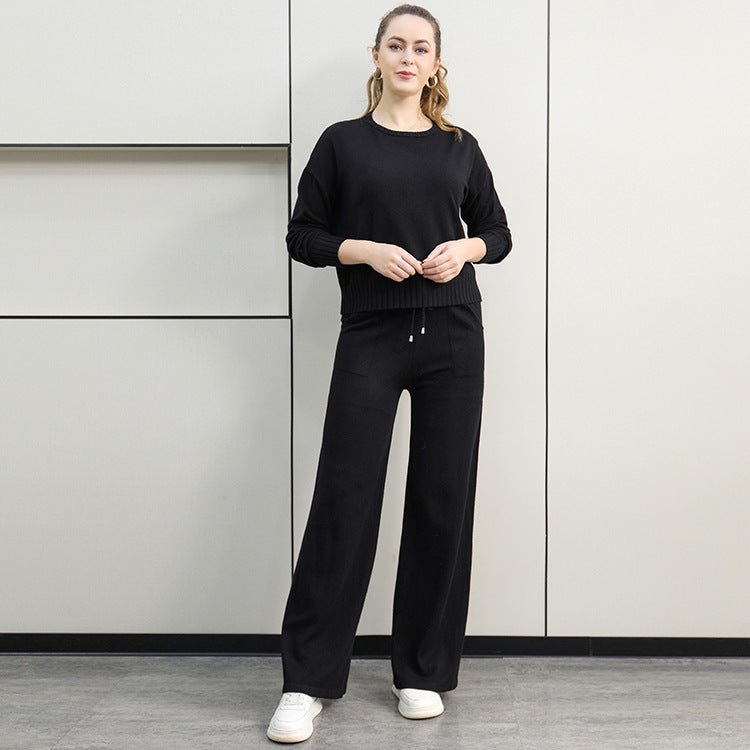 Damen gemütliches Strick-Loungewear-Set mit weitem Schnitt und praktischen Taschen Drune