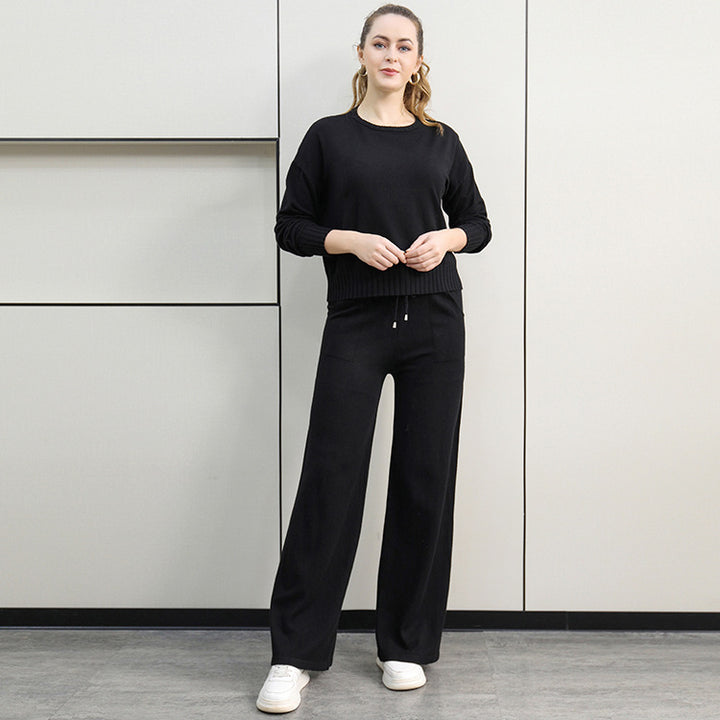 Damen gemütliches Strick-Loungewear-Set mit weitem Schnitt und praktischen Taschen Drune