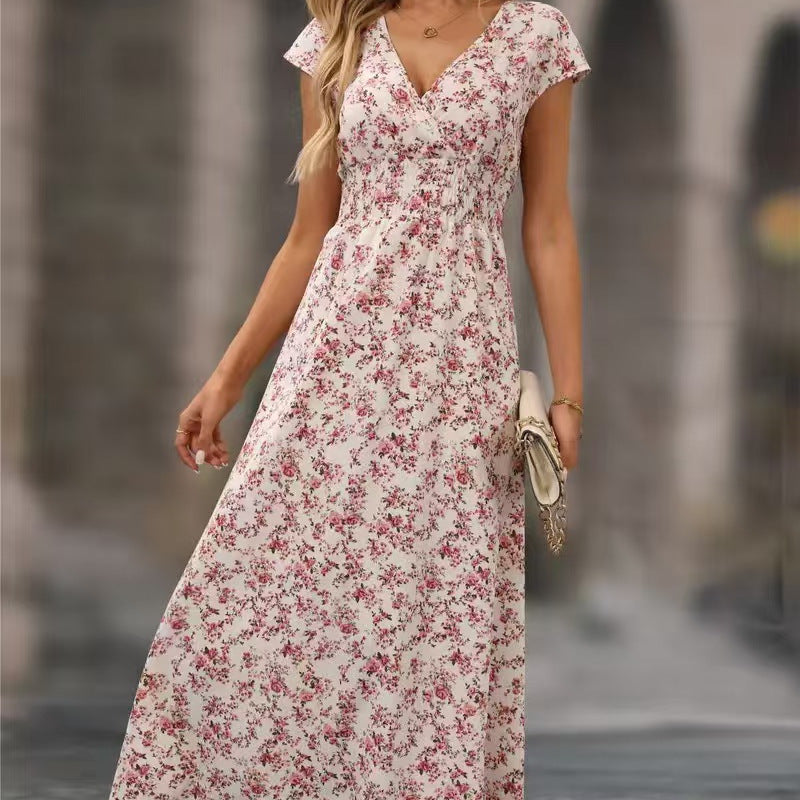 Damen Maxikleid mit Rüschendetails und elegantem V-Ausschnitt Drune