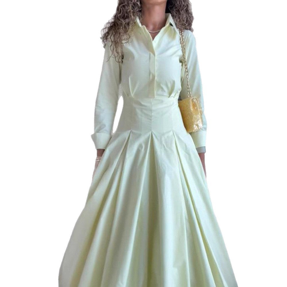 Damen Hemdblusenkleid mit taillierter Korsagenpassform und weitem Faltenrock Drune