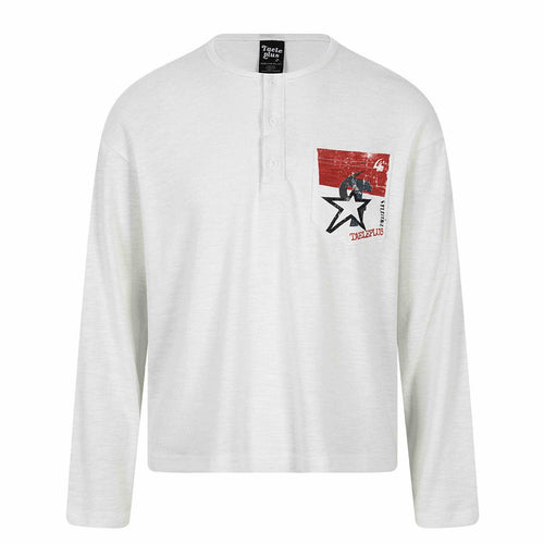 Unisex Langarm-Henleyshirt mit Brusttasche und Vintage-Print Drune