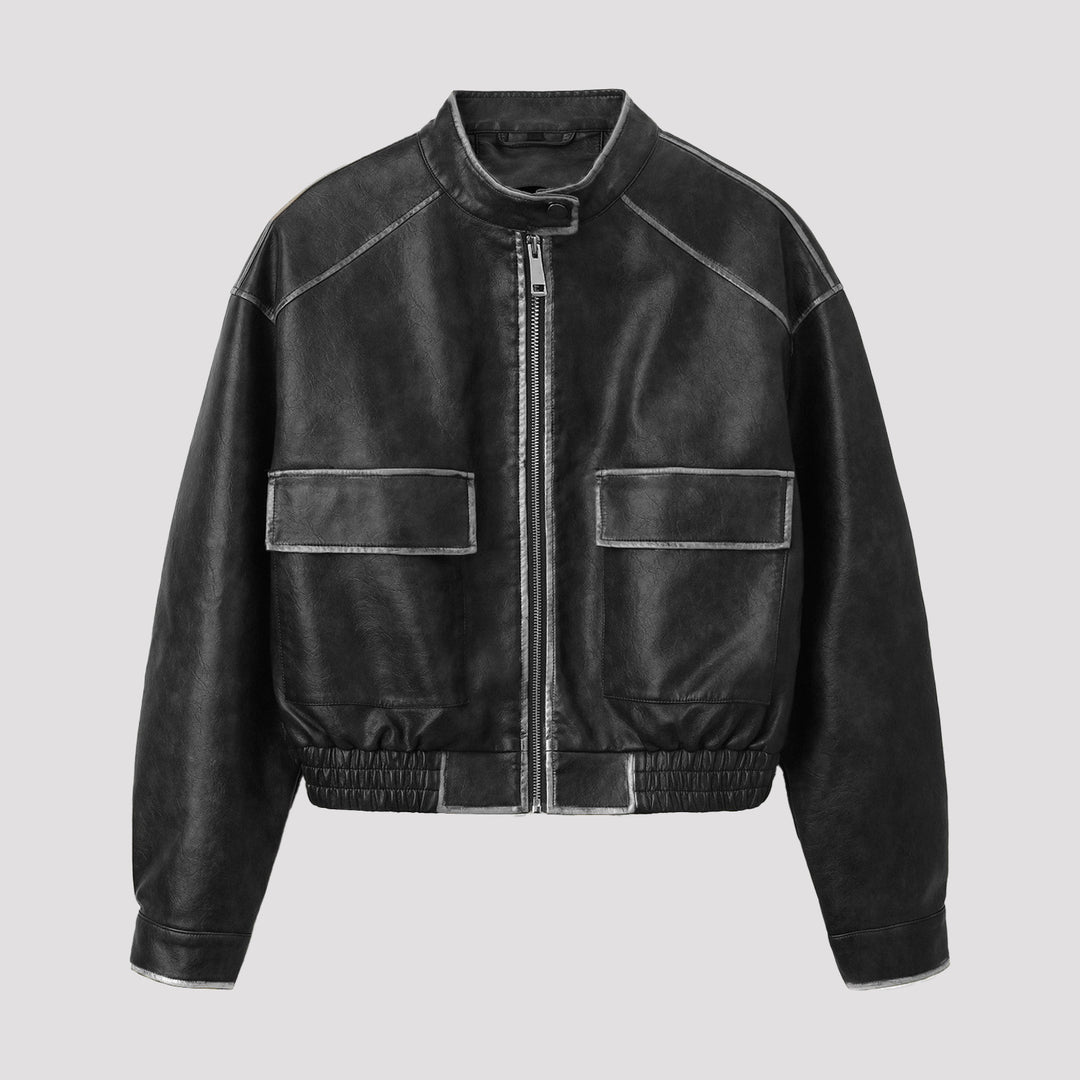 Damen Trendige Bikerjacke mit Stehkragen Drune