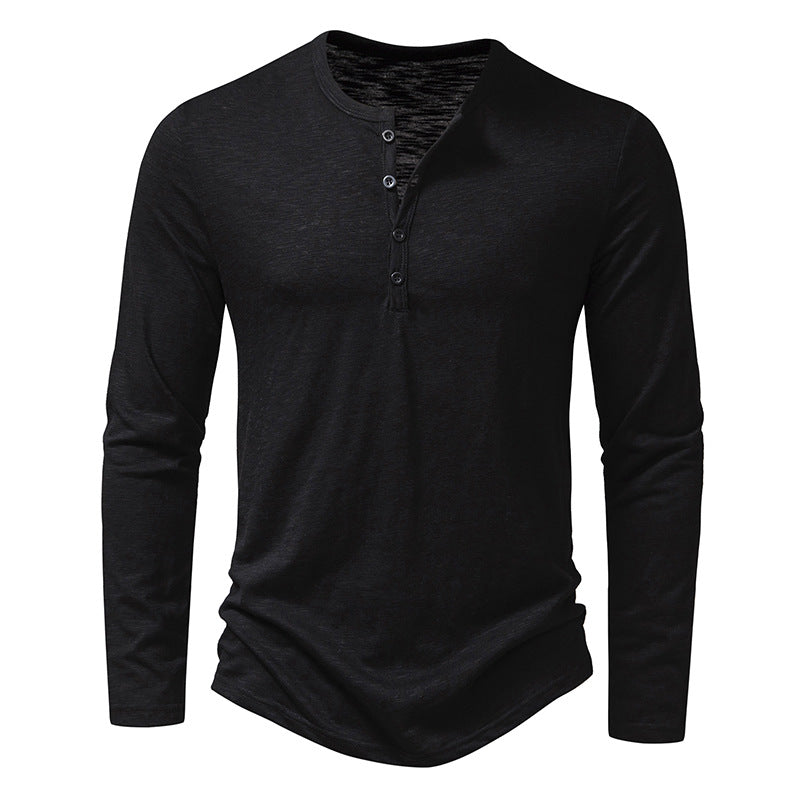 Herren nan Feinstrick-Henley mit Rundhalsausschnitt, verdeckter Knopfleiste und figurbetonter Passform Drune