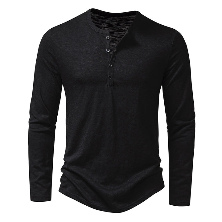 Herren nan Feinstrick-Henley mit Rundhalsausschnitt, verdeckter Knopfleiste und figurbetonter Passform Drune