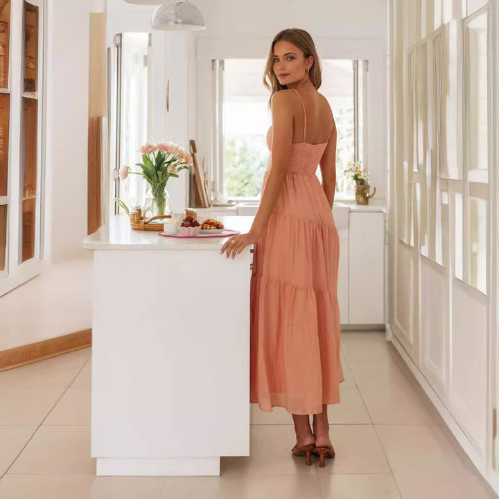 Damen Maxikleid mit verstellbaren Trägern und raffinierten Volants Drune