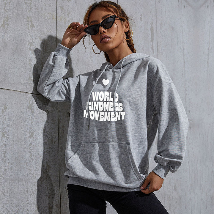 Damen Lässiger Oversize-Kapuzenpullover mit Statement-Print, Kängurutasche und Rippbündchen Drune