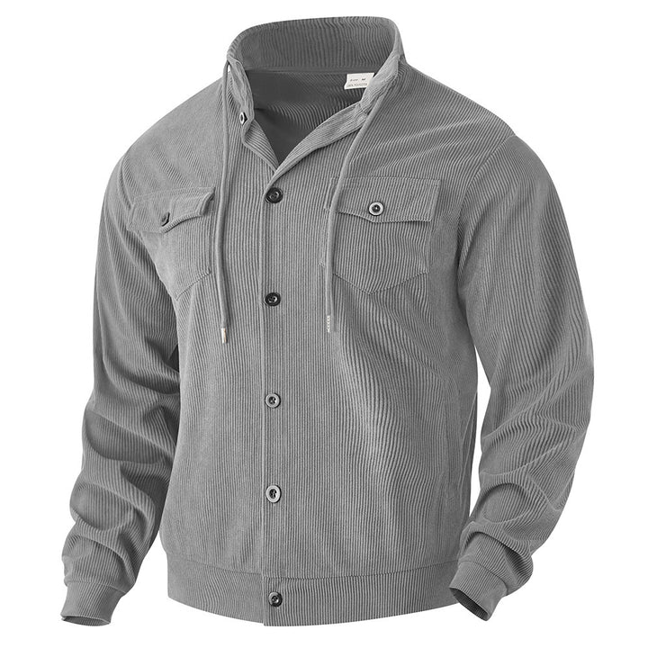 Herren nan strukturierte Cord-Workerjacke mit verdeckter Kapuze, Druckknopfverschluss und aufgesetzten Brusttaschen Drune