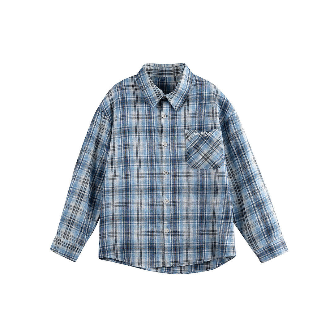 Unisex Lockerer Flanell-Buttondown im Overshirt‑Schnitt mit abgerundetem Saum Drune